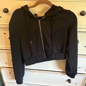SHEIN Black Cropped Zippered Hoodie